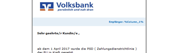 Phishing-Warnung Mitteilung Volksbank Konto Phishing-Warnung Mitteilung Volksbank Konto